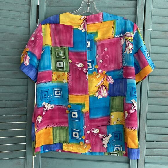 Division Of Graff Women's Shirt Blouse ~ Sz PS ~ Short Sleeve ~ Pink & Yellow - Picture 3 of 3